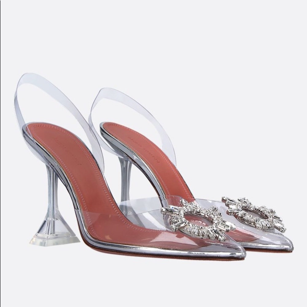 SOLD TRADESY Amina Muaddi Silver Begum Slingback